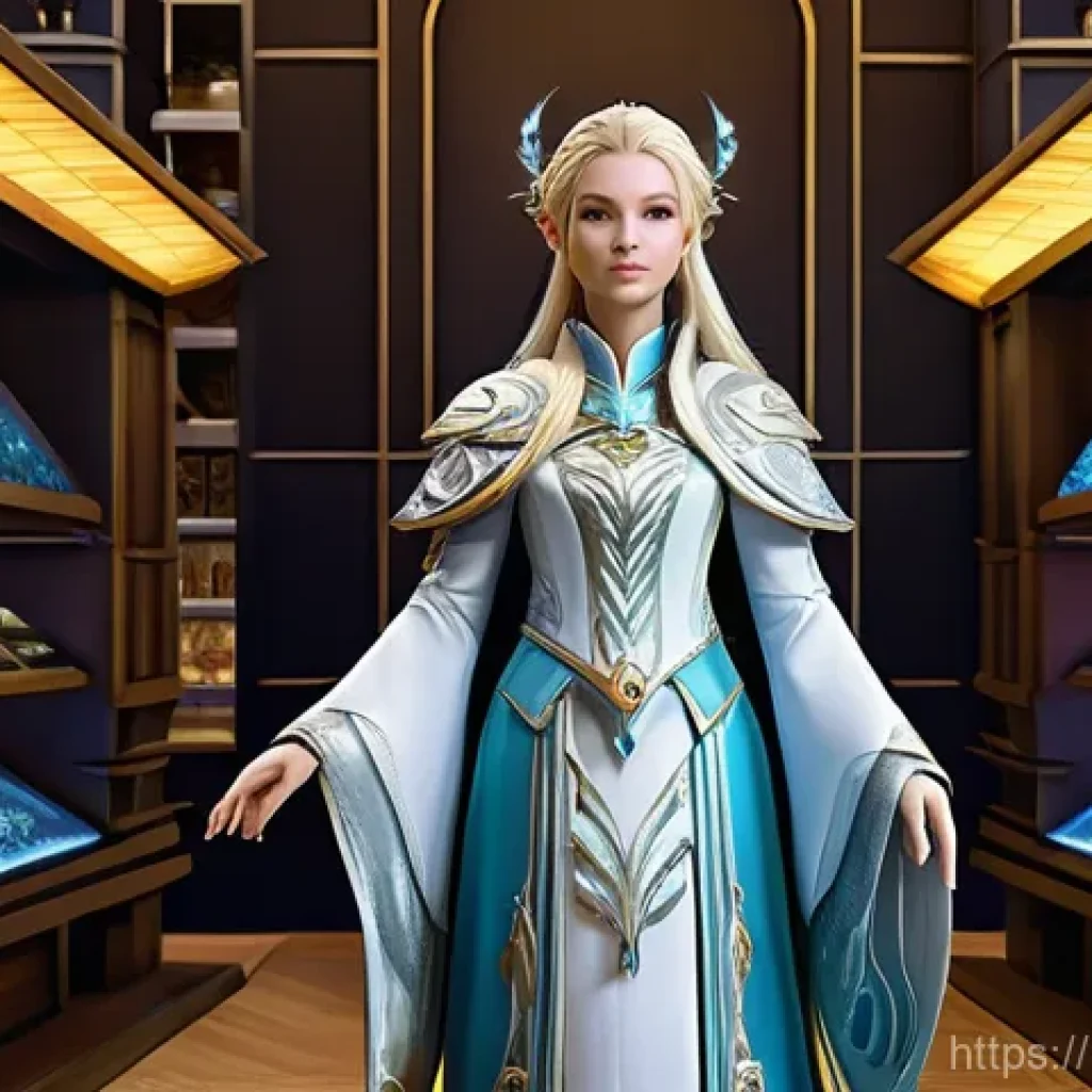 아이온 거래소 활용법 - **A Daeva Merchant Analyzing Market Trends** "A majestic and focused Daeva, an angelic humanoid ...