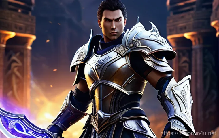 아이온 클래스간 밸런스 - **Aion Gladiator's Evolved Stance:** A determined male Aion Gladiator, clad in intricate, polish...