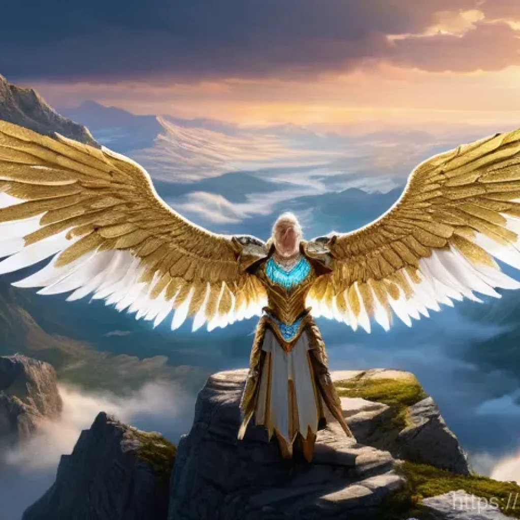 아이온 신규 유저 이벤트 - **Prompt 1: "The Two Factions of Atreia Above the Clouds"** A breathtaking panoramic view of Atr...