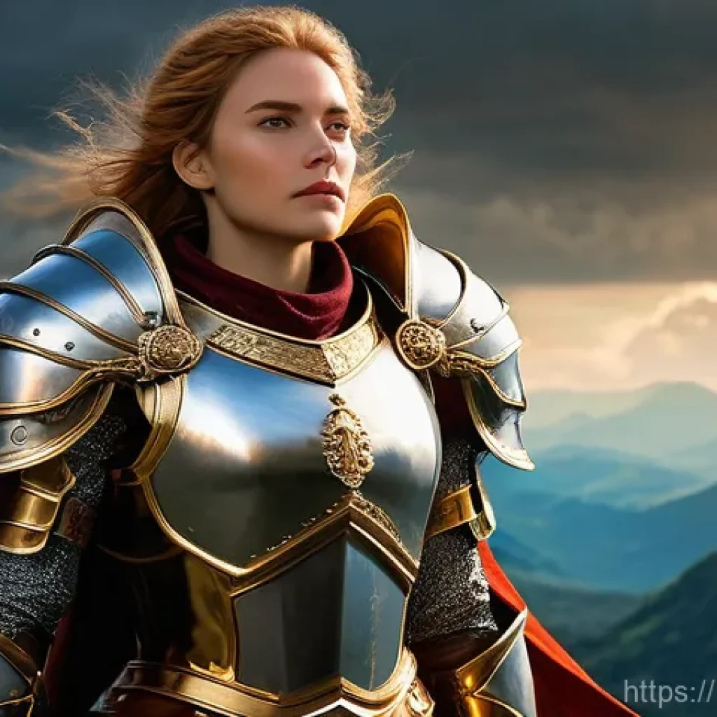 아이온 전설 장비 효과 - **Prompt: "An epic female paladin in full, gleaming golden and silver plate armor, intricately detai...