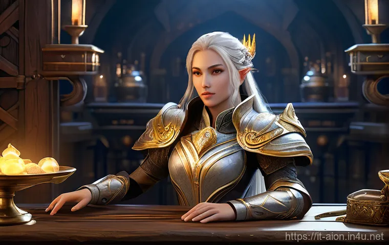 아이온 던전 공략법 - "An Aion Classic Daeva character, a formidable female Chanter, is meticulously preparing for a chall...