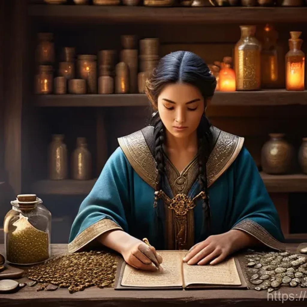 아이온 장비 강화 팁 - **Prompt:** A serene and experienced female mage, dressed in elegant but practical full-body robes w...