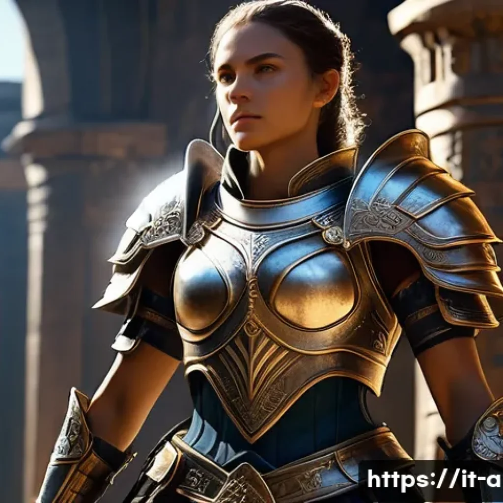아이온 유물 아이템 정보 - **Prompt:** A highly detailed, realistic illustration of a formidable female Daeva warrior, embodyin...