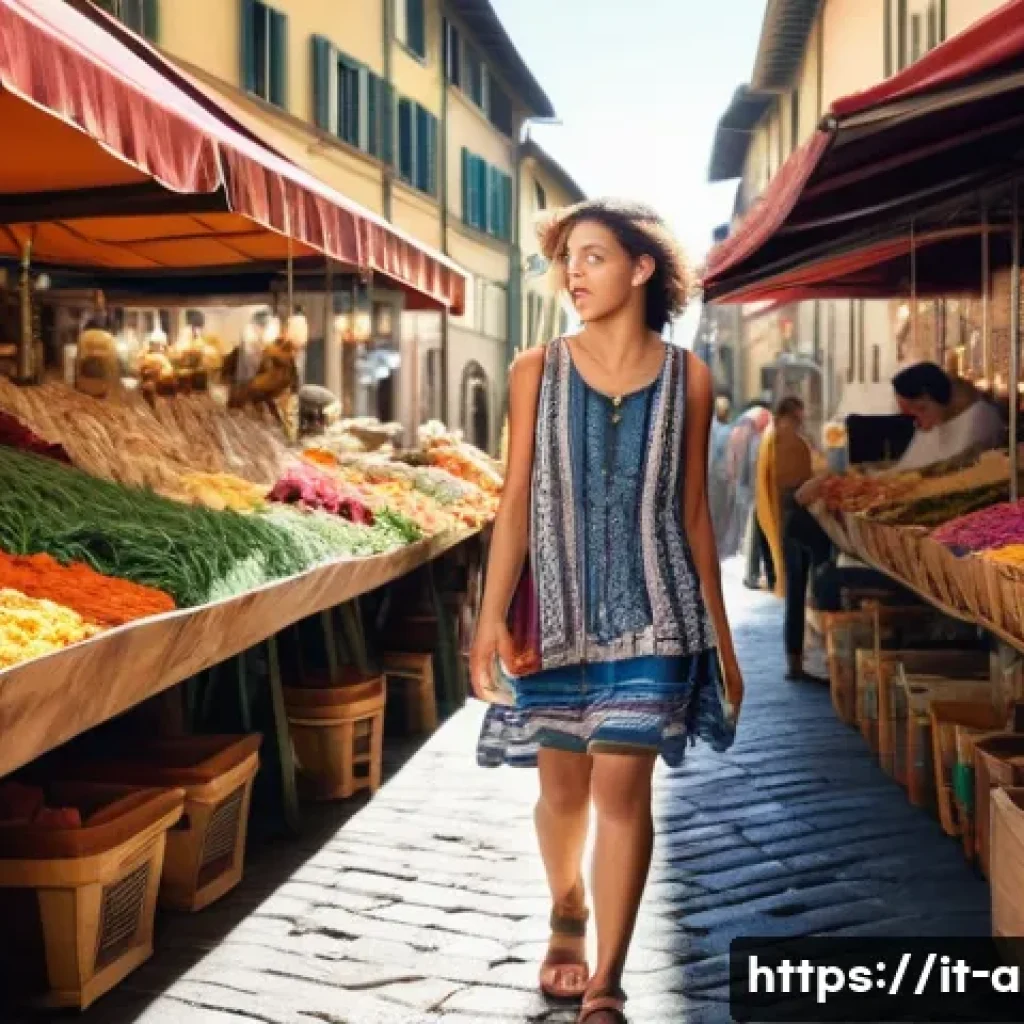 아이온 아이템 조합법 - **Prompt:** A young woman in her late teens, walking through a vibrant outdoor market in Florence, I...
