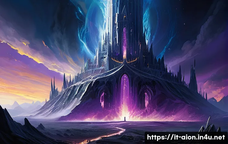 아이온 세계관 설정 - **Prompt:** "A breathtaking, majestic yet tragic scene depicting the Great Cataclysm in Atreia. The ...