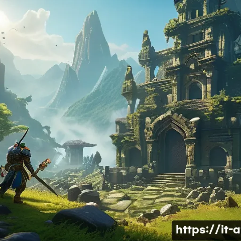 아이온 드랍율 상승 팁 - A detailed fantasy game scene showing a skilled player character in mid-level mountainous zone of a ...