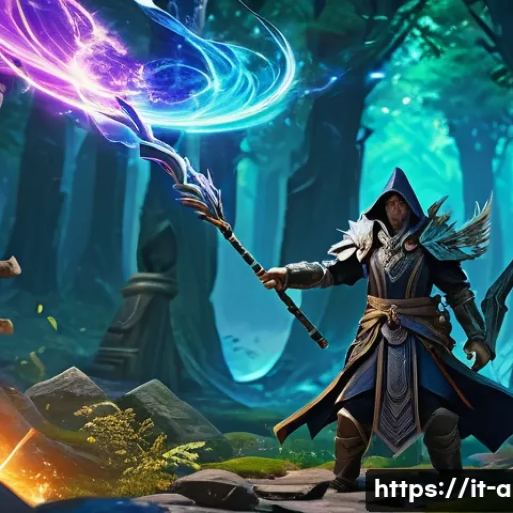 아이온 PvE 효율 높이기 - A dynamic fantasy PvE battle scene featuring a mage character wearing elaborate, detailed robes and ...