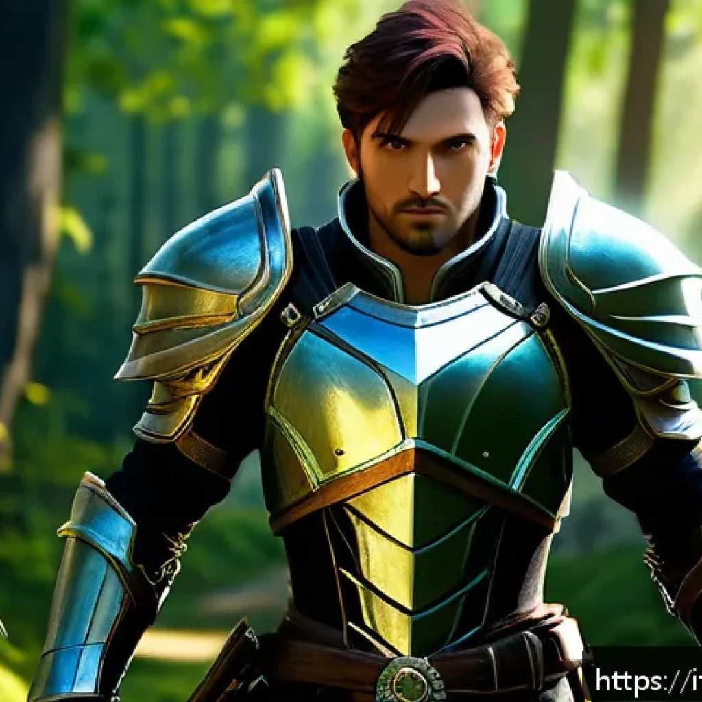 아이온 데일리 퀘스트 - A focused fantasy MMORPG player character in stylish light armor, efficiently navigating a lush, det...