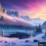 아이온 시즌별 이벤트 - A stunning winter fantasy landscape showcasing the "Valley of Nivis" from Aion, featuring snow-cover...