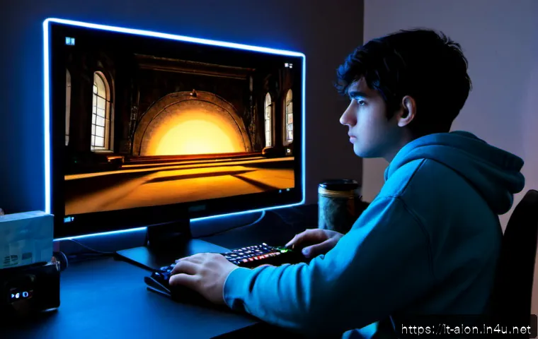 아이온 게임 오류 해결 - Photorealistic evening scene in a cozy modern apartment in Rome, a young Italian gamer wearing a cas...